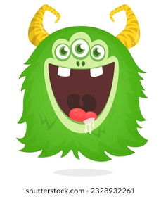 Lovely green thee eyed monster with three eyes. Smiling expression