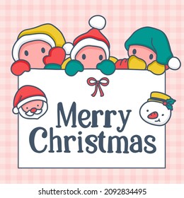 Lovely greeting christmas card with lovely baby in santa claus in cartoon design and lettering , vector illustration