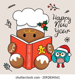 Lovely greeting christmas card in cartoon design and lettering , vector illustration