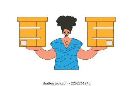 Un hombre encantador está sosteniendo cajas. Transporte de paquetes y carga.