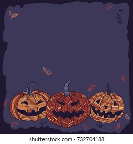 Lovely Halloween card with cute pumpkins in boho style. Cute vector cartoon card for your text can be used and printed as card, postcard, placard, poster, invitation  