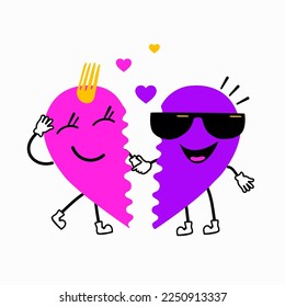 Lovely halves heart share their love thoughts  Vector illustration 