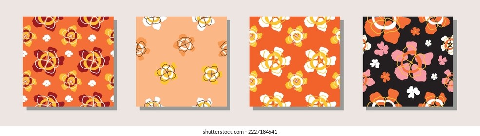 Lovely hand draw flower repeat seamless pattern set. Vector illustration. 