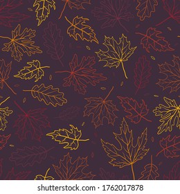 Lovely hand drawn autumn seamless pattern, colorful leaves background, great for textiles, banners, wallpapers, wrapping - vector design
