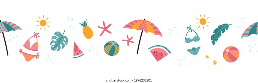 Lovely hand drawn beach seamless pattern with bikinis and decoration, great for textiles, fashion, banners, wallpapers, wrapping - vector design