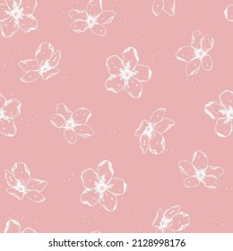 Lovely hand drawn cherry blossoms seamless pattern, sakura background, great for textiles, banners, wallpapers, wrapping - vector design