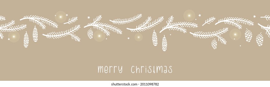 Lovely hand drawn Christmas branches seamless pattern, cute doodle background with fir, holly berries and decoration - great for wrapping, textiles, banners, wallpapers - vector design