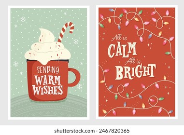 Lovely hand drawn christmas card, vintage design with hand lettering and cute ornaments - vector design