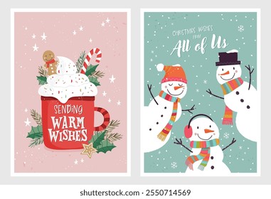 Lovely hand drawn christmas cards, cute design with hand lettering and lovely illustrations - vector design