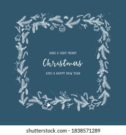 Lovely hand drawn christmas design with, typography, branches and decoration, great for banners, wallpapers, cards - vector design