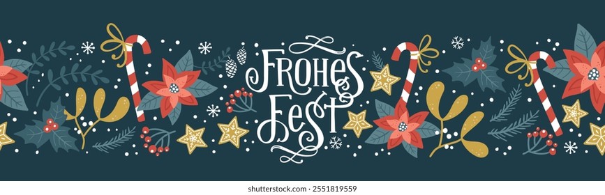 Lovely hand drawn Christmas design with text in German "Merry Christmas" and decoration, elegant template - great for invitations, cards, banners, wallpaper - vector design