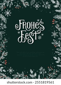 Lovely hand drawn Christmas design with text in German "Merry Christmas" and decoration, elegant template - great for invitations, cards, banners, wallpaper - vector design