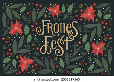 Lovely hand drawn Christmas design with text in German "Merry Christmas" and decoration, elegant template - great for invitations, cards, banners, wallpaper - vector design