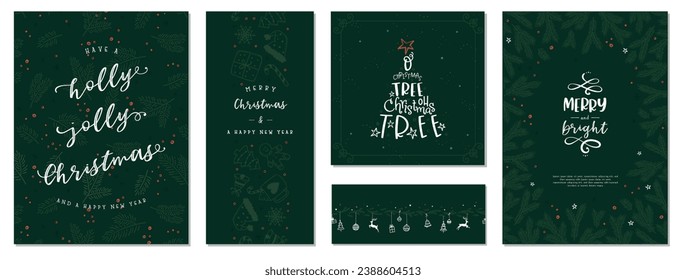 Lovely hand drawn Christmas designs with text and decoration, elegant template, collection of matching card templates - great for invitations, cards, banners, wallpaper - vector design