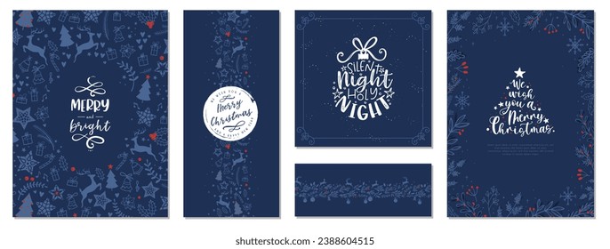 Lovely hand drawn Christmas designs with text and decoration, elegant template, collection of matching card templates - great for invitations, cards, banners, wallpaper - vector design