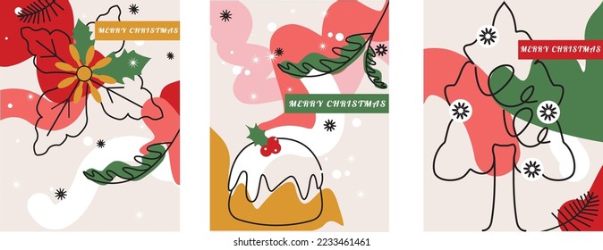 Lovely hand drawn christmas elements, branches, poinsettia and decoration, great for banners, wallpapers, cards - vector design