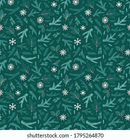 Lovely hand drawn christmas seamless pattern with branches and decoration, great for textiles, banners, wallpaper, wrapping - vector design