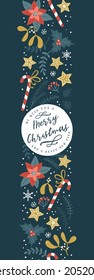 Lovely hand drawn Christmas seamless pattern, cute greenery, flowers and snowflakes, great for textiles, wrapping, banners, wallpapers - vector design