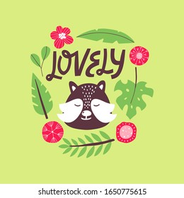 Lovely - hand drawn decorative color vector lettering. Child t shirt design idea. Vector Illustration.