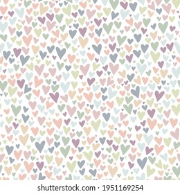 Lovely hand drawn doodle hearts seamless pattern, pastel colored hand drawn background, great for Valentine's or Mother's Day, textiles, banners, wrapping, wallpapers - vector design