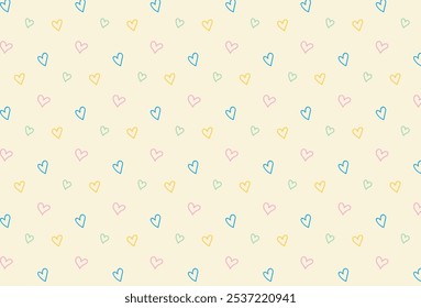 Encantador dibujo a mano doodle corazones sin patrón. Fondo dibujado a mano de color pastel, ideal para San Valentín o el Día de la Madre, textiles, Anuncios, envoltura, Fondos de pantalla - diseño de Vector