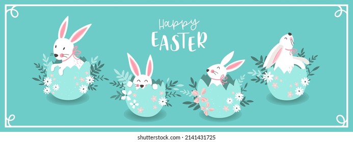 Lovely hand drawn Easter design with cute bunnies sitting in an Easter Egg, great for banners, invitations, cards - vector design
