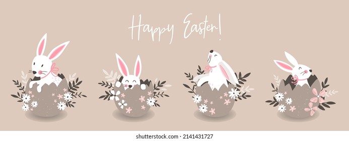 Lovely hand drawn Easter design with cute bunnies sitting in an Easter Egg, great for banners, invitations, cards - vector design
