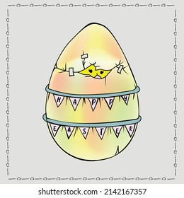 Lovely hand drawn Easter design, cute bunnies and colorful eggs, , invitations, banners, wallpapers - vector design