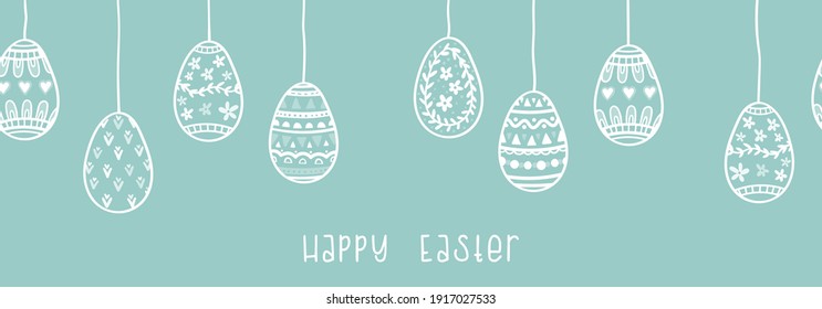 Lovely hand drawn Easter horizontal seamless pattern, cute doodle eggs, great for textiles, banners, wallpaper, wrapping - vector design