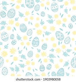 Lovely hand drawn Easter seamless pattern, cute decorated eggs, great for textiles, banners, wrappers, wallpapers - vector design