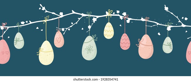 Lovely hand drawn Easter seamless pattern, elegant eggs, spring background, great for textiles banners, wallpapers, wrapping - vector design