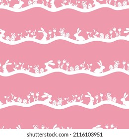 Lovely hand drawn Easter seamless pattern, doodle bunnies, eggs and flowers, great for banners, wallpapers, wrapping, textiles - vector design