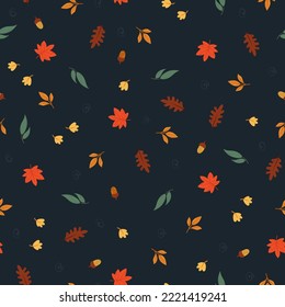 Lovely Hand Drawn Fall Seamless Pattern With Leaves, Great For Textiles, Table Cloth, Wrapping, Banners, Wallpapers - Vector Design 