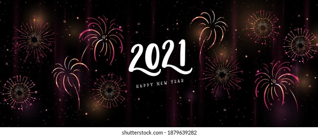 Lovely hand drawn fireworks and typography, New Years design, colorful template for cards, wallpaper, banner - vector design