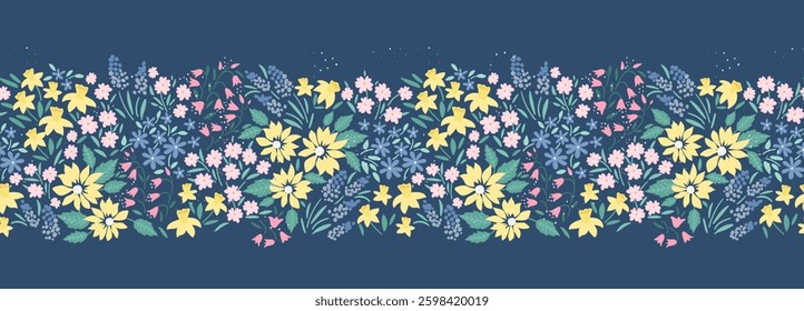 Lovely hand drawn floral seamless pattern, cute doodle flowers great for textiles, wrapping, banners, cloth, surface - vector design