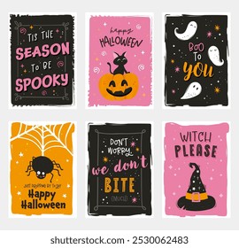 Etiquetas de regalo de Halloween dibujadas a mano preciosas, diseños lindos y letras 