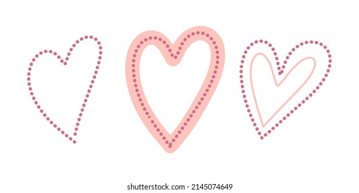 Lovely hand drawn hearts isolated vector illustration set. Girly decoration elements. Nursery print for kids. Cute love elements.