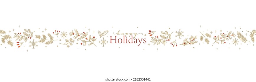 Lovely hand drawn horizontal seamless borders with winter branches, Christmas design, great for decorations, prints, cards - vector design