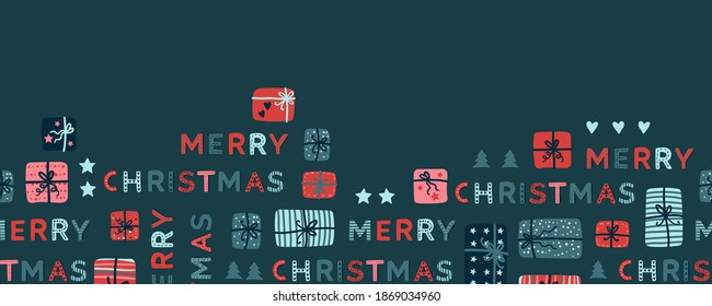 Lovely hand drawn letters "Merry Christmas", creative words, horizontal seamless pattern, great for banners, wallpapers, textiles, wrapping - vector design