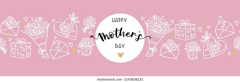 Lovely hand drawn Mother's day seamless pattern, cute hand drawn background, great for textiles, banners, wallpapers, wrapping - vector design