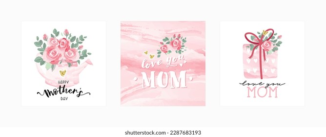 Lovely hand drawn Mother's Day doodles, watercolor effect - great for print products, cards, wallpapers, banners - vector design