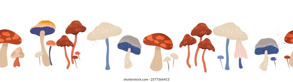 Lovely hand drawn mushrooms, seamless pattern, colorful, magical background, great for textiles, wrapping, wallpapers - vector design