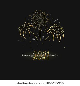 Lovely hand drawn New Years design with text "happy new year 2021" and decoration.