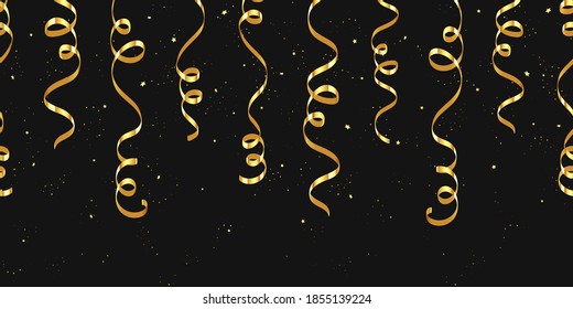 Lovely hand drawn New Years design with fun metalic streamers, horizontal seamless, great for banners, wallpaper