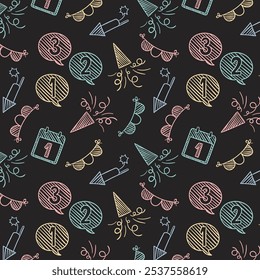 Lovely hand drawn party seamless pattern, great for New Year's Eve, textiles, banner, wallpaper, wrapping - vector design