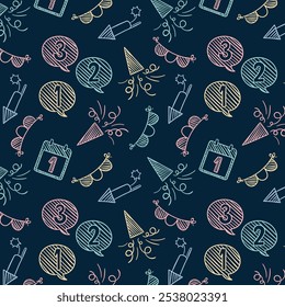 Lovely hand drawn party seamless pattern, great for New Year's Eve, textiles, banner, wallpaper, wrapping - vector design