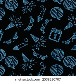 Lovely hand drawn party seamless pattern, great for New Year's Eve, textiles, banner, wallpaper, wrapping - vector design