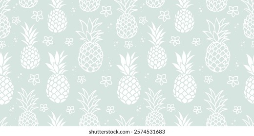 Lovely hand drawn pineapples, summer background, tropical design, great for textiles, wallpapers, packaging - vector