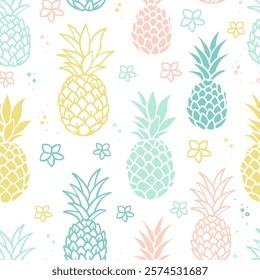 Lovely hand drawn pineapples, summer background, tropical design, great for textiles, wallpapers, packaging - vector