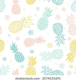 Lovely hand drawn pineapples, summer background, tropical design, great for textiles, wallpapers, packaging - vector